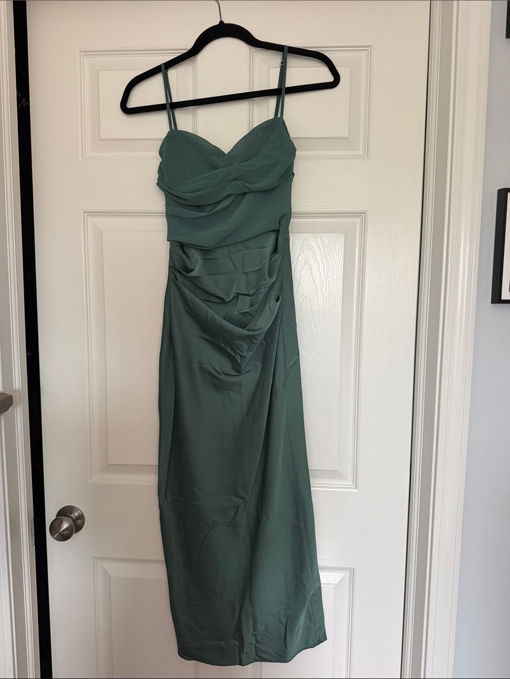 House of CB Sage Green Ruched Evening Dress